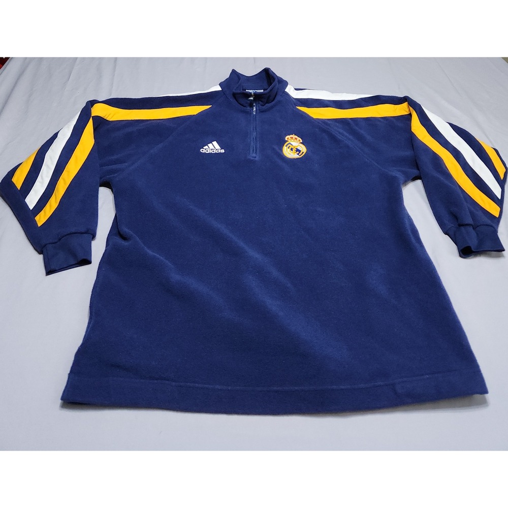 Vintage Adidas Real Madrid Fleece 98 99 Quarter Zip Pullover Navy Blue Mens L